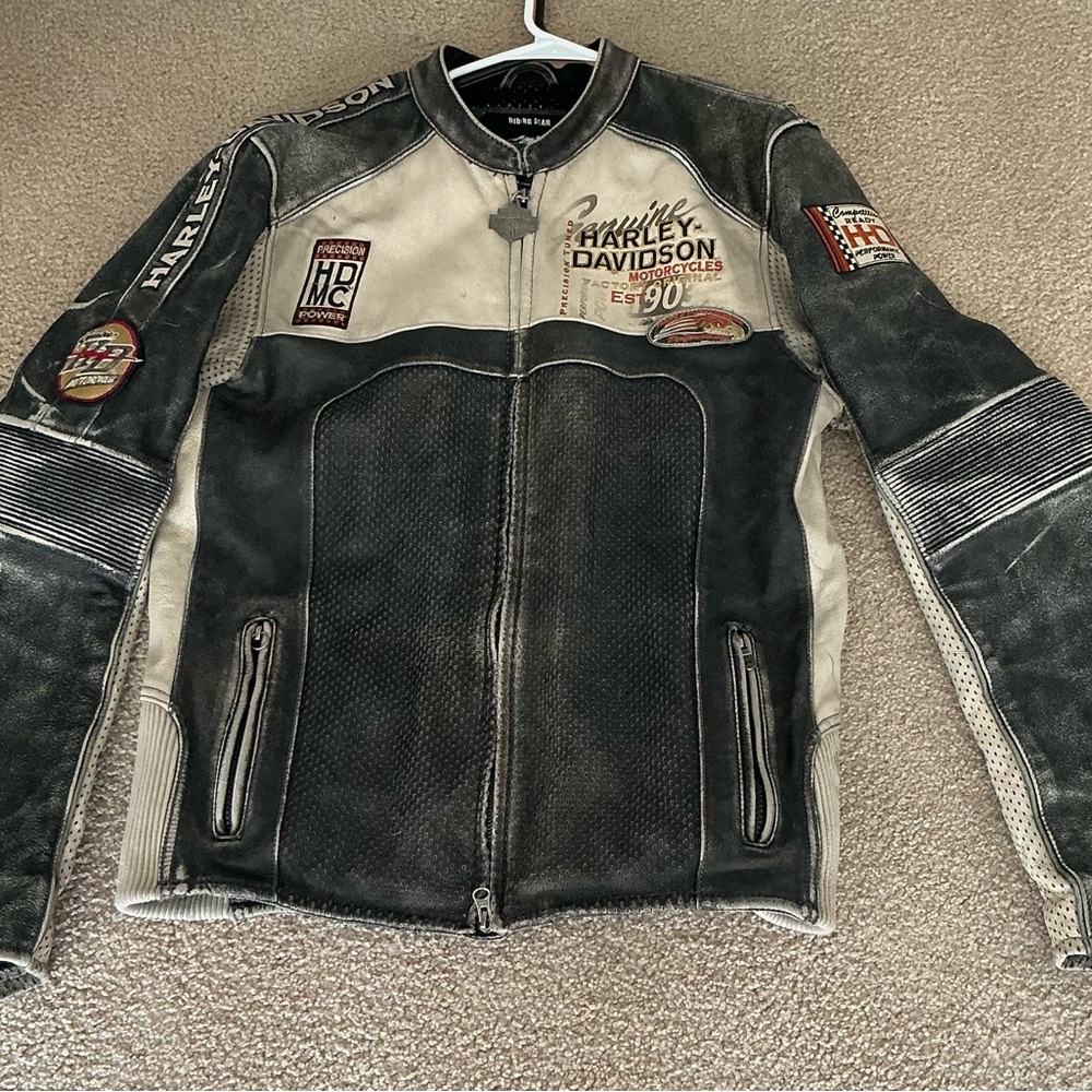 Harley-Davidson Black and Gray distressed Leather Jacket size Large Tall